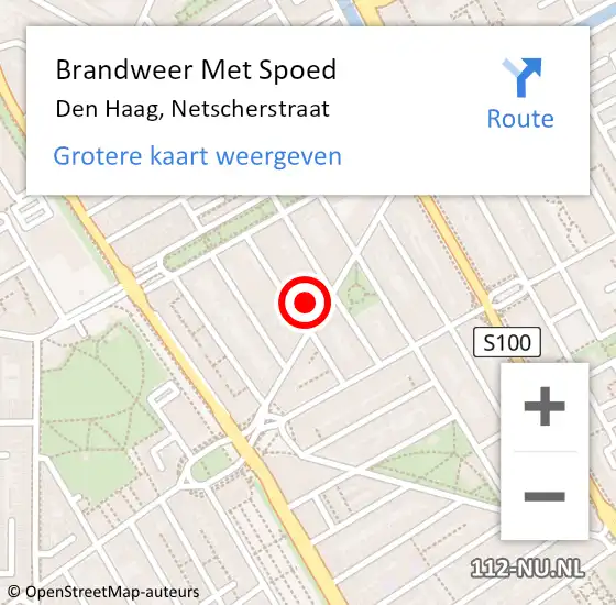 Locatie op kaart van de 112 melding: Brandweer Met Spoed Naar Den Haag, Netscherstraat op 20 juli 2022 18:27