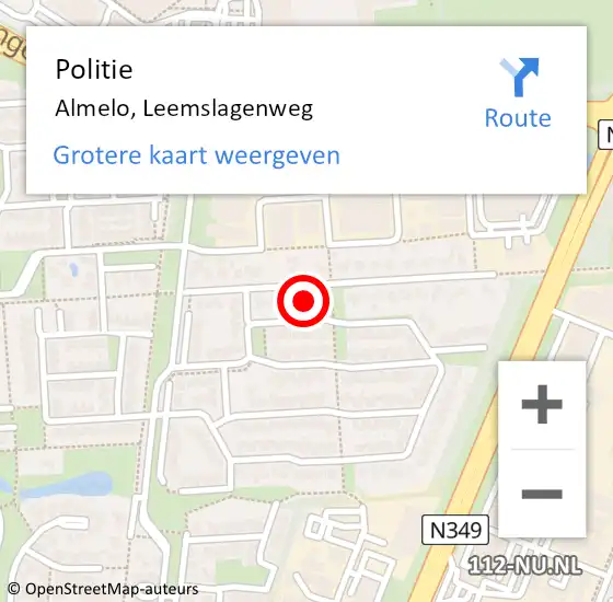 Locatie op kaart van de 112 melding: Politie Almelo, Leemslagenweg op 20 juli 2022 19:39