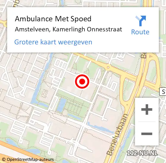 Locatie op kaart van de 112 melding: Ambulance Met Spoed Naar Amstelveen, Kamerlingh Onnesstraat op 20 juli 2022 19:43