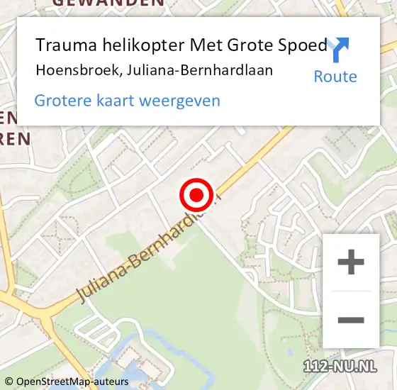 Locatie op kaart van de 112 melding: Trauma helikopter Met Grote Spoed Naar Hoensbroek, Juliana-Bernhardlaan op 20 juli 2022 22:42