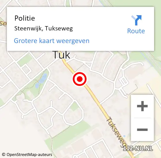 Locatie op kaart van de 112 melding: Politie Steenwijk, Tukseweg op 20 juli 2022 23:23