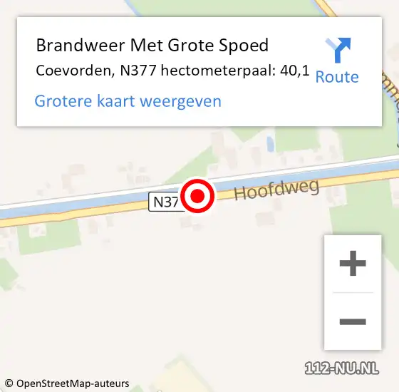 Locatie op kaart van de 112 melding: Brandweer Met Grote Spoed Naar Coevorden, N377 hectometerpaal: 40,1 op 21 juli 2022 12:02