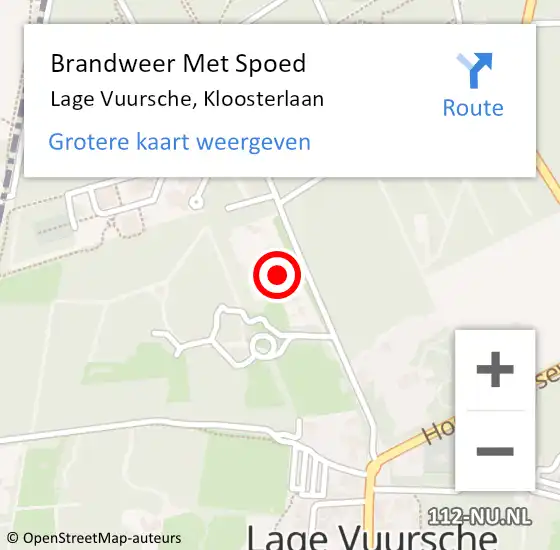 Locatie op kaart van de 112 melding: Brandweer Met Spoed Naar Lage Vuursche, Kloosterlaan op 21 juli 2022 15:01