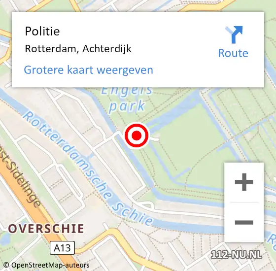 Locatie op kaart van de 112 melding: Politie Rotterdam, Achterdijk op 21 juli 2022 15:11
