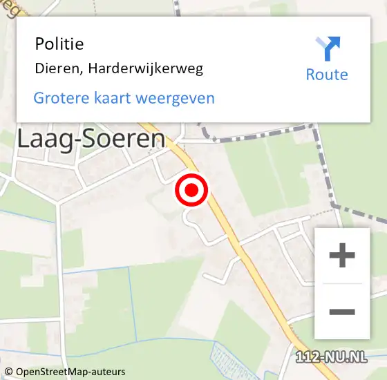 Locatie op kaart van de 112 melding: Politie Dieren, Harderwijkerweg op 21 juli 2022 15:49