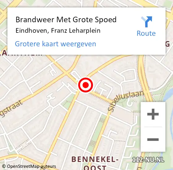 Locatie op kaart van de 112 melding: Brandweer Met Grote Spoed Naar Eindhoven, Franz Leharplein op 22 juli 2022 01:31