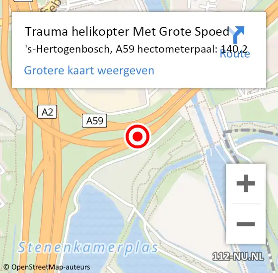 Locatie op kaart van de 112 melding: Trauma helikopter Met Grote Spoed Naar 's-Hertogenbosch, A59 hectometerpaal: 140,2 op 22 juli 2022 09:15