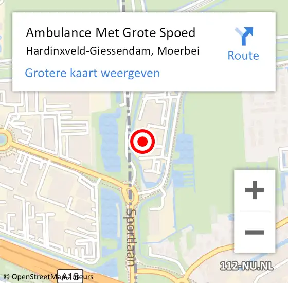 Locatie op kaart van de 112 melding: Ambulance Met Grote Spoed Naar Hardinxveld-Giessendam, Moerbei op 22 juli 2022 11:01