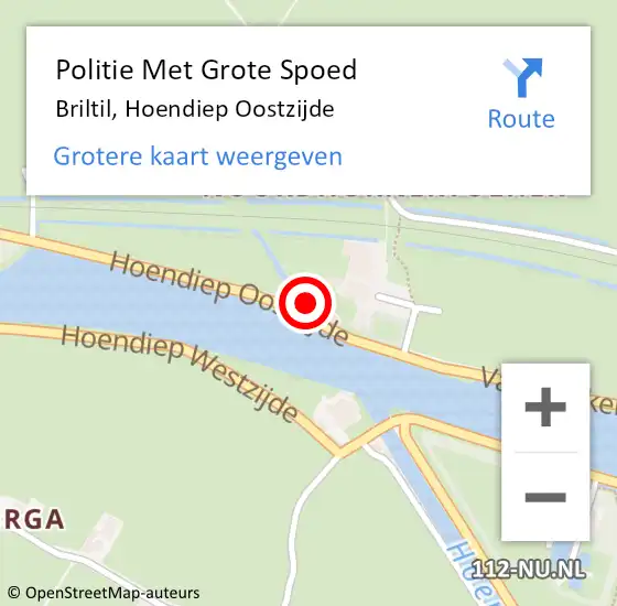 Locatie op kaart van de 112 melding: Politie Met Grote Spoed Naar Briltil, Hoendiep Oostzijde op 22 juli 2022 11:28
