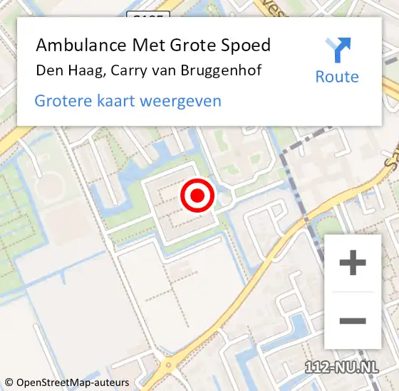 Locatie op kaart van de 112 melding: Ambulance Met Grote Spoed Naar Den Haag, Carry van Bruggenhof op 22 juli 2022 12:46