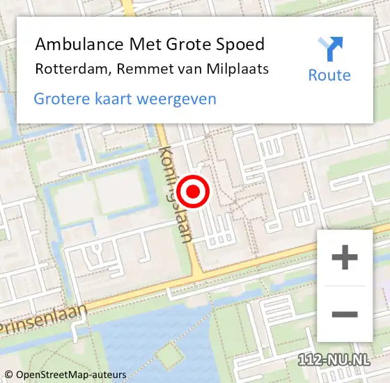 Locatie op kaart van de 112 melding: Ambulance Met Grote Spoed Naar Rotterdam, Remmet van Milplaats op 22 juli 2022 15:19