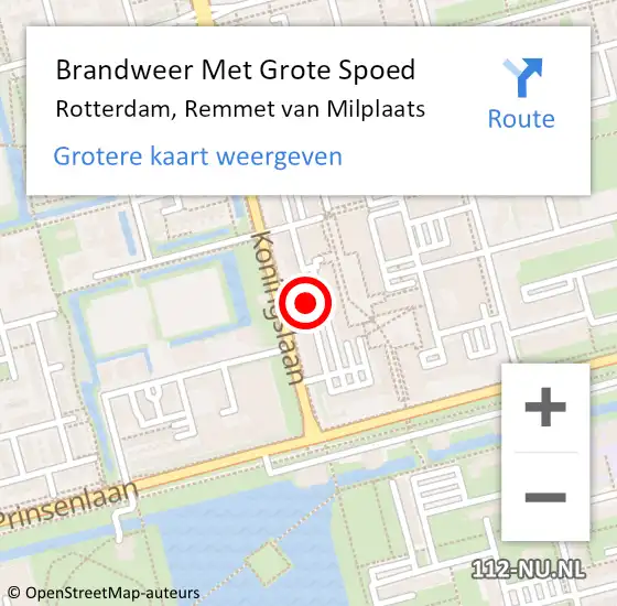 Locatie op kaart van de 112 melding: Brandweer Met Grote Spoed Naar Rotterdam, Remmet van Milplaats op 22 juli 2022 15:20