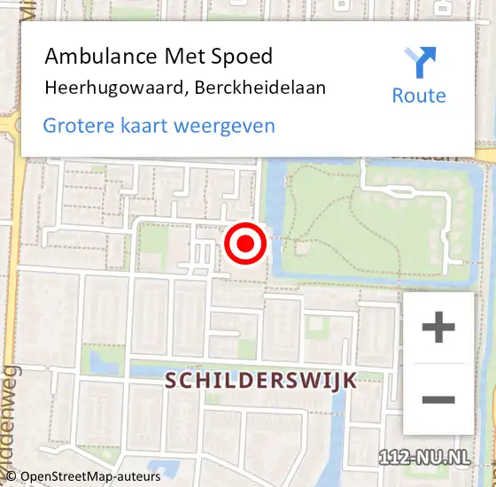 Locatie op kaart van de 112 melding: Ambulance Met Spoed Naar Heerhugowaard, Berckheidelaan op 22 juli 2022 15:58