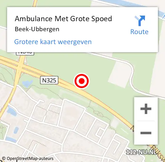 Locatie op kaart van de 112 melding: Ambulance Met Grote Spoed Naar Beek-Ubbergen op 22 juli 2022 16:14