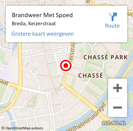 Locatie op kaart van de 112 melding: Brandweer Met Spoed Naar Breda, Keizerstraat op 22 juli 2022 17:33