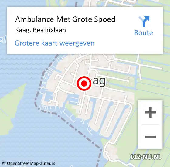 Locatie op kaart van de 112 melding: Ambulance Met Grote Spoed Naar Kaag, Beatrixlaan op 22 juli 2022 18:27