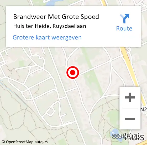 Locatie op kaart van de 112 melding: Brandweer Met Grote Spoed Naar Huis ter Heide, Ruysdaellaan op 22 juli 2022 18:44