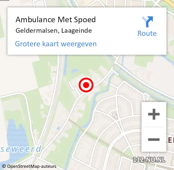 Locatie op kaart van de 112 melding: Ambulance Met Spoed Naar Geldermalsen, Laageinde op 22 juli 2022 19:37