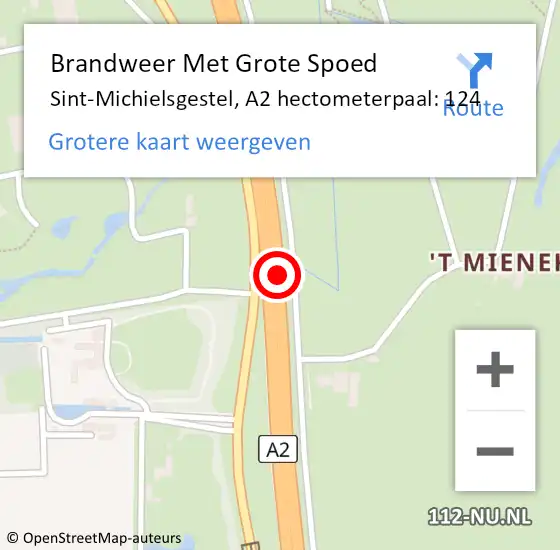 Locatie op kaart van de 112 melding: Brandweer Met Grote Spoed Naar Sint-Michielsgestel, A2 hectometerpaal: 124 op 22 juli 2022 19:50