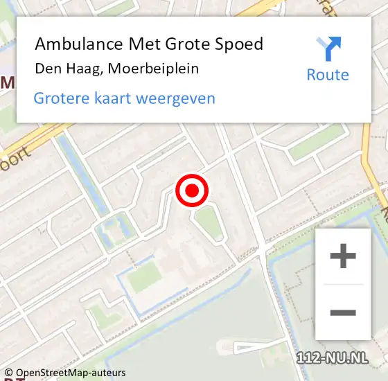 Locatie op kaart van de 112 melding: Ambulance Met Grote Spoed Naar Den Haag, Moerbeiplein op 22 juli 2022 22:16