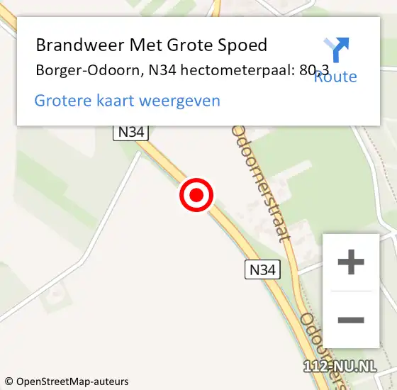 Locatie op kaart van de 112 melding: Brandweer Met Grote Spoed Naar Borger-Odoorn, N34 hectometerpaal: 80,3 op 23 juli 2022 00:14