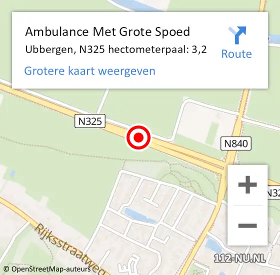 Locatie op kaart van de 112 melding: Ambulance Met Grote Spoed Naar Ubbergen, N325 hectometerpaal: 3,2 op 23 juli 2022 02:29