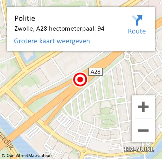 Locatie op kaart van de 112 melding: Politie Zwolle, A28 hectometerpaal: 94 op 23 juli 2022 10:41