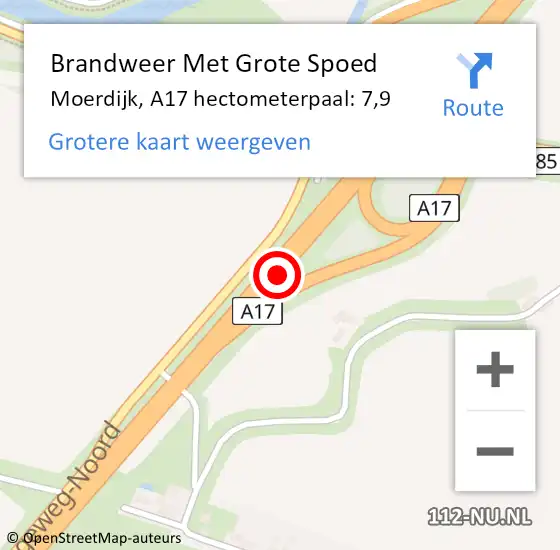 Locatie op kaart van de 112 melding: Brandweer Met Grote Spoed Naar Moerdijk, A17 hectometerpaal: 7,9 op 23 juli 2022 11:00