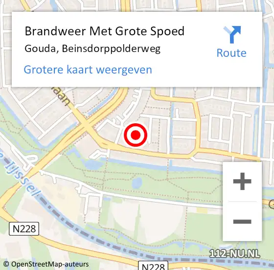 Locatie op kaart van de 112 melding: Brandweer Met Grote Spoed Naar Gouda, Beinsdorppolderweg op 23 juli 2022 15:35
