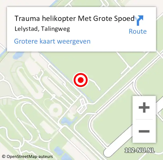 Locatie op kaart van de 112 melding: Trauma helikopter Met Grote Spoed Naar Lelystad, Talingweg op 23 juli 2022 16:55