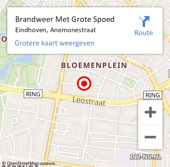 Locatie op kaart van de 112 melding: Brandweer Met Grote Spoed Naar Eindhoven, Anemonestraat op 23 juli 2022 20:07