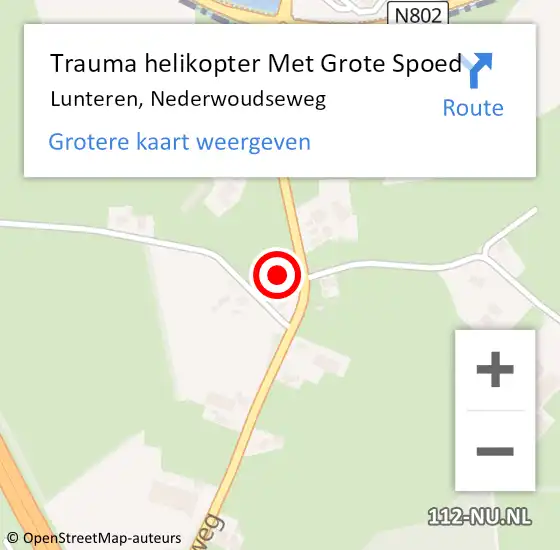 Locatie op kaart van de 112 melding: Trauma helikopter Met Grote Spoed Naar Lunteren, Nederwoudseweg op 23 juli 2022 21:59