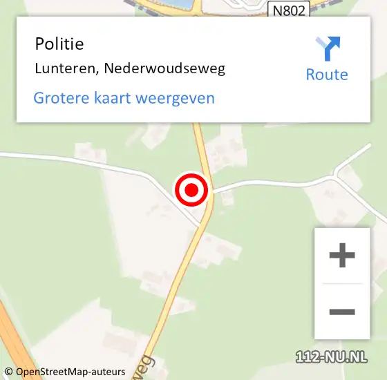 Locatie op kaart van de 112 melding: Politie Lunteren, Nederwoudseweg op 23 juli 2022 22:15