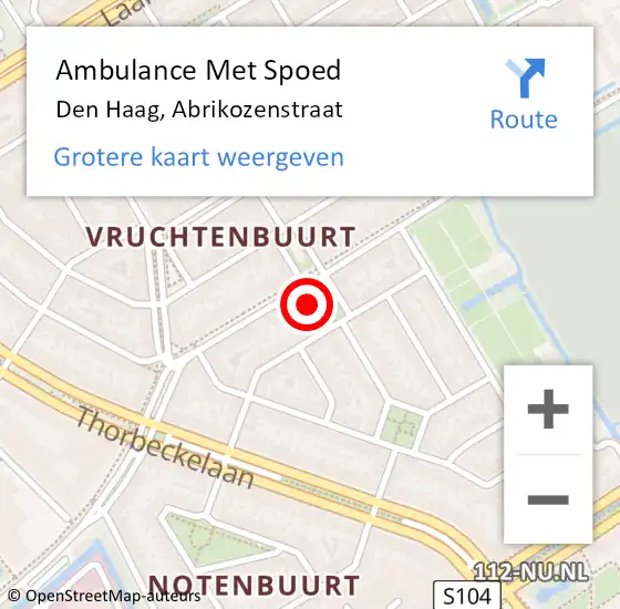 Locatie op kaart van de 112 melding: Ambulance Met Spoed Naar Den Haag, Abrikozenstraat op 23 juli 2022 23:29