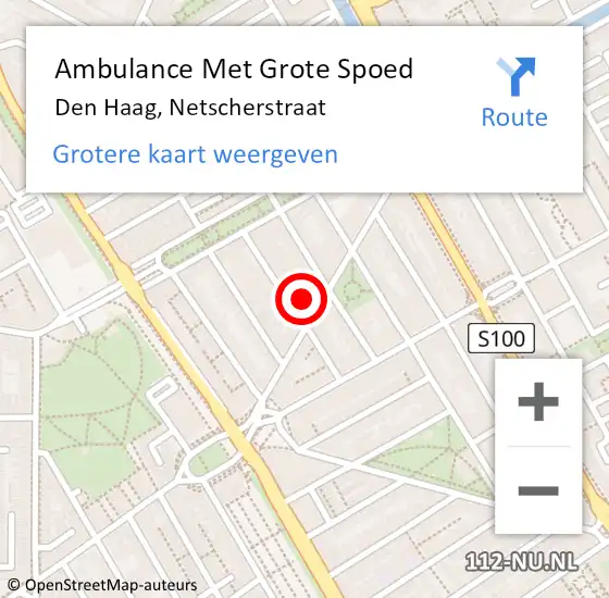 Locatie op kaart van de 112 melding: Ambulance Met Grote Spoed Naar Den Haag, Netscherstraat op 24 juli 2022 01:01
