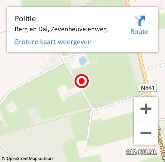 Locatie op kaart van de 112 melding: Politie Berg en Dal, Zevenheuvelenweg op 24 juli 2022 02:47