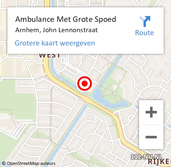 Locatie op kaart van de 112 melding: Ambulance Met Grote Spoed Naar Arnhem, John Lennonstraat op 24 juli 2022 10:30