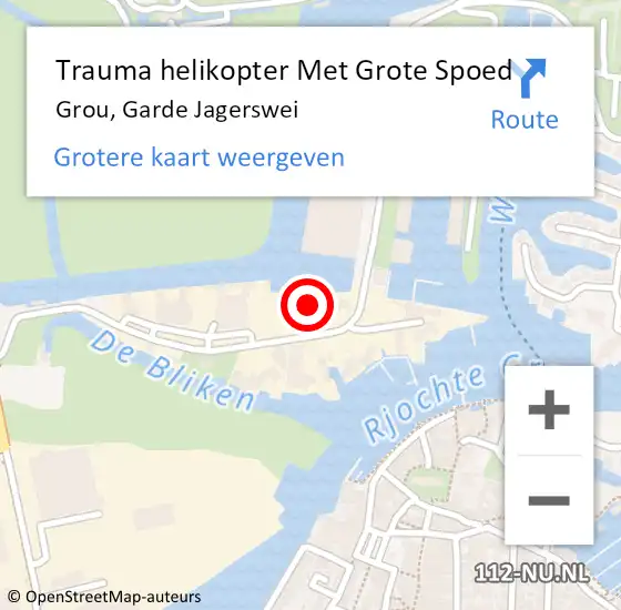 Locatie op kaart van de 112 melding: Trauma helikopter Met Grote Spoed Naar Grou, Garde Jagerswei op 24 juli 2022 10:35