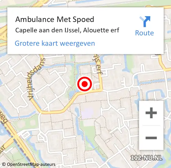 Locatie op kaart van de 112 melding: Ambulance Met Spoed Naar Capelle aan den IJssel, Alouette erf op 24 juli 2022 14:01