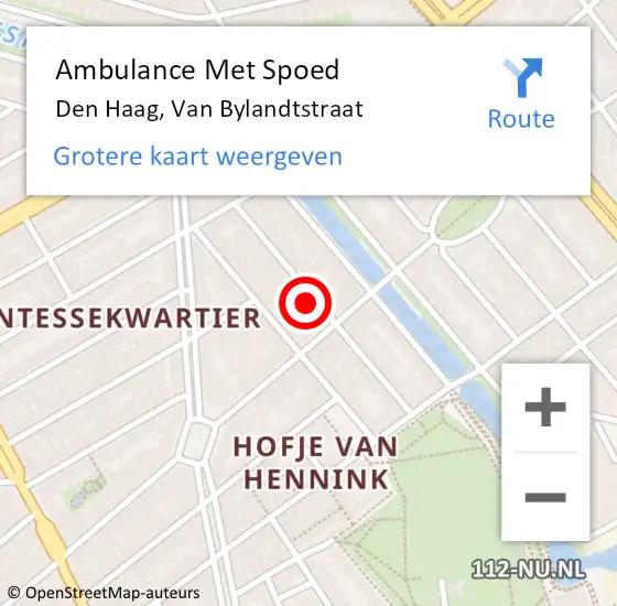 Locatie op kaart van de 112 melding: Ambulance Met Spoed Naar Den Haag, Van Bylandtstraat op 24 juli 2022 14:03