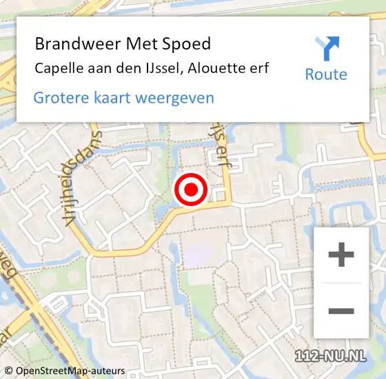 Locatie op kaart van de 112 melding: Brandweer Met Spoed Naar Capelle aan den IJssel, Alouette erf op 24 juli 2022 14:14