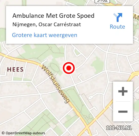 Locatie op kaart van de 112 melding: Ambulance Met Grote Spoed Naar Nijmegen, Oscar Carréstraat op 24 juli 2022 14:35
