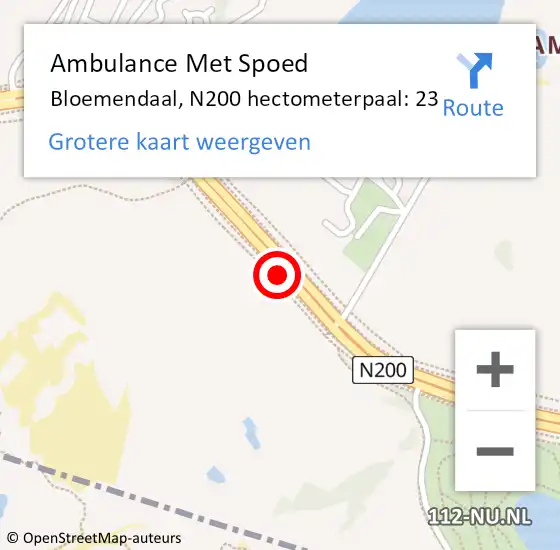 Locatie op kaart van de 112 melding: Ambulance Met Spoed Naar Bloemendaal, N200 hectometerpaal: 23 op 24 juli 2022 14:47