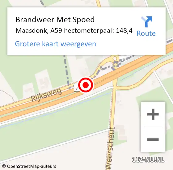 Locatie op kaart van de 112 melding: Brandweer Met Spoed Naar Maasdonk, A59 hectometerpaal: 148,4 op 24 juli 2022 15:00