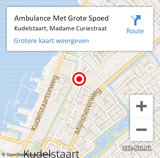 Locatie op kaart van de 112 melding: Ambulance Met Grote Spoed Naar Kudelstaart, Madame Curiestraat op 24 juli 2022 15:45