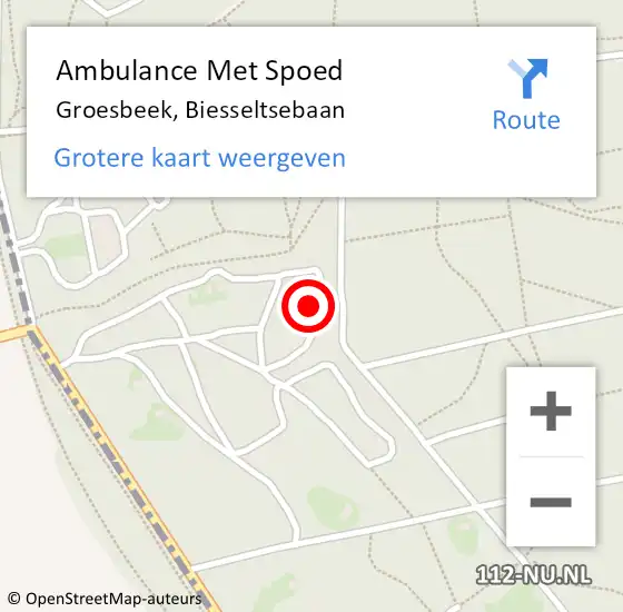 Locatie op kaart van de 112 melding: Ambulance Met Spoed Naar Groesbeek, Biesseltsebaan op 24 juli 2022 16:34