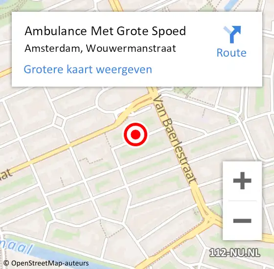 Locatie op kaart van de 112 melding: Ambulance Met Grote Spoed Naar Amsterdam, Wouwermanstraat op 24 juli 2022 18:42