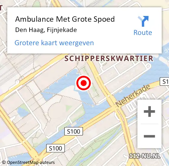Locatie op kaart van de 112 melding: Ambulance Met Grote Spoed Naar Den Haag, Fijnjekade op 25 juli 2022 00:22