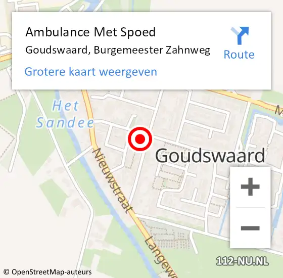 Locatie op kaart van de 112 melding: Ambulance Met Spoed Naar Goudswaard, Burgemeester Zahnweg op 25 juli 2022 00:55
