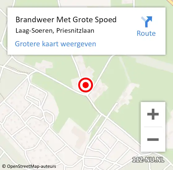 Locatie op kaart van de 112 melding: Brandweer Met Grote Spoed Naar Laag-Soeren, Priesnitzlaan op 25 juli 2022 05:31